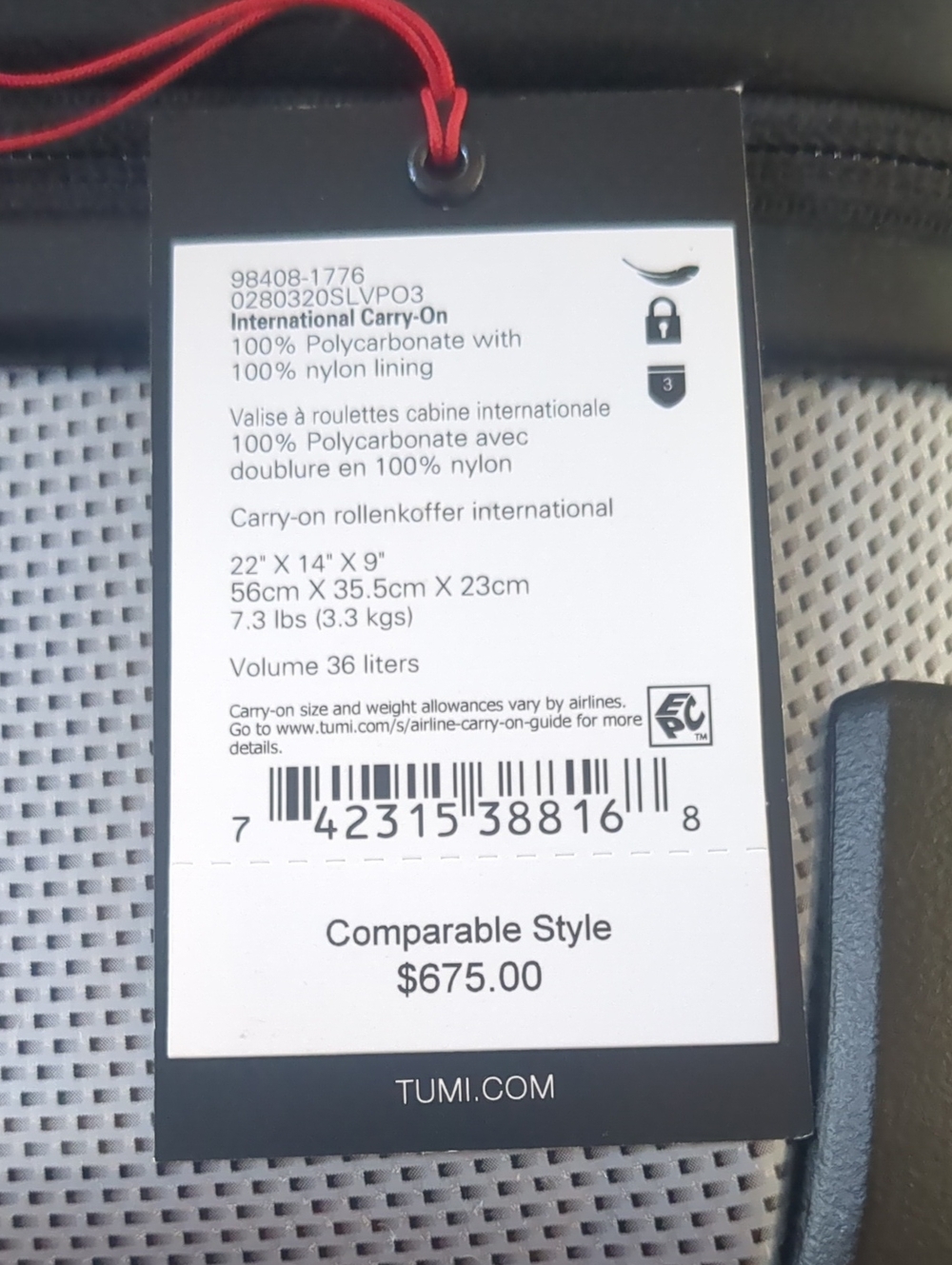 TUMI Vapor International 22" 4 WHEEL CARRY-ON Hardcase Silver. - Picture 11 of 11